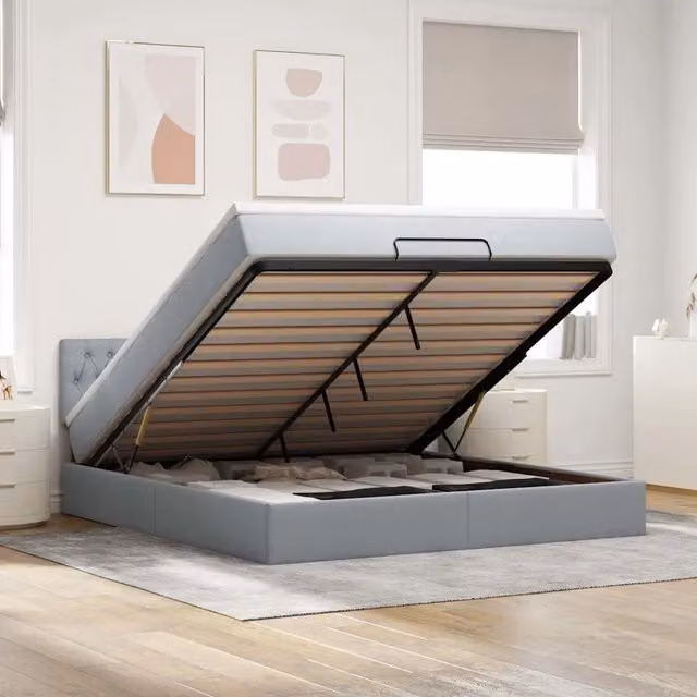 Letto contenitore moderno vidaXL con materasso, illuminazione LED sottostante e porta di ricarica USB, Grigio e Bianco, L: 180 cm, P: 200 cm, H: 88 cm – 1