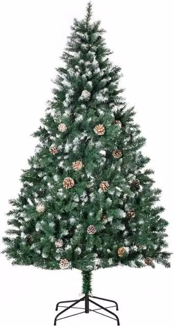Albero di Natale artificiale 180 cm effetto innevato con 59 pigne e 1111 rami pino per interni facile da montare