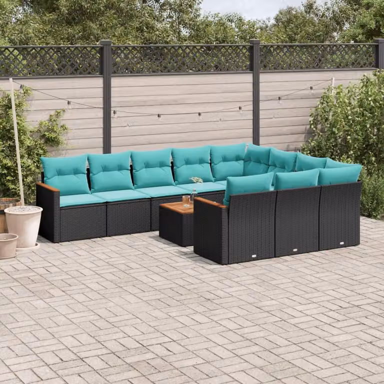 Maison Exclusive - Set divano da giardino 11 pezzi con cuscini, polyrattan nero