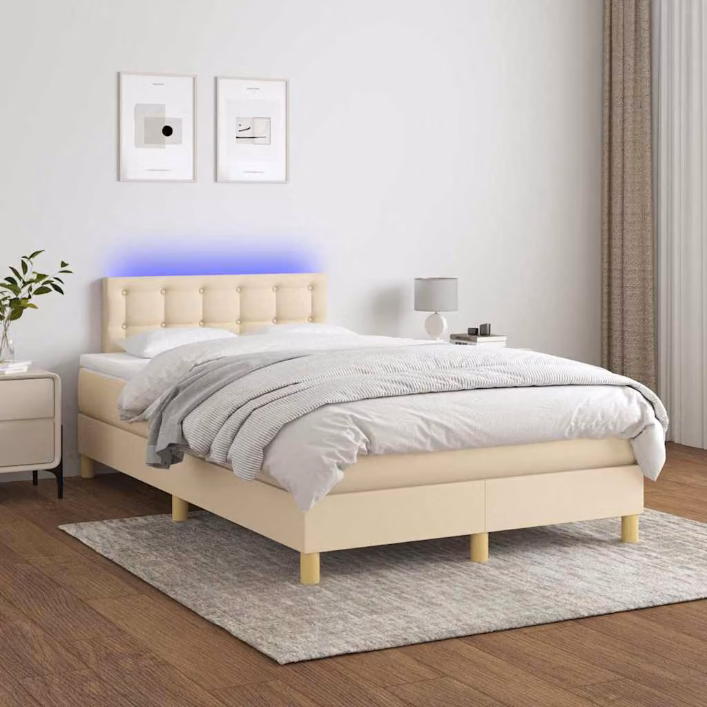 Letto Ibrido vidaXL con Materasso, Illuminazione LED Sotto il Letto e Porta USB, Tessuto Beige e Legno, L/P/H: 120 x 200 cm – 1