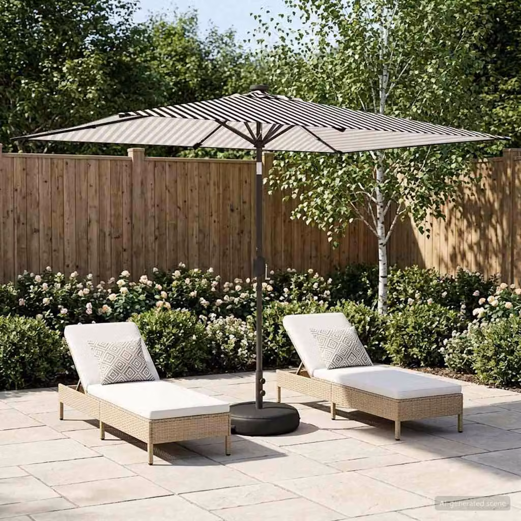 Parasol da giardino vidaXL con luci LED e base in poliestere, L: 300 cm, P: 200 cm