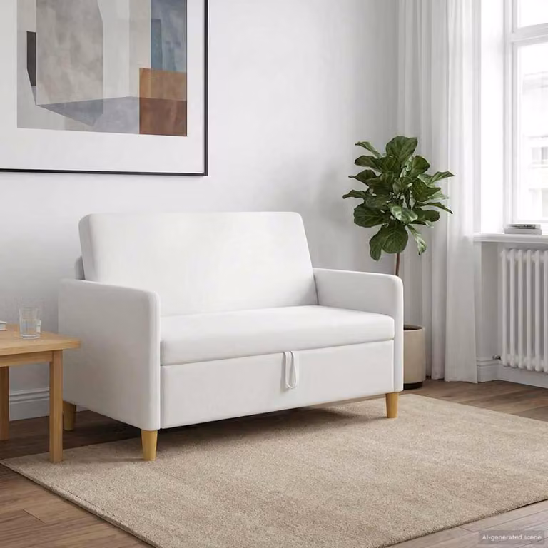 Divano moderno vidaXL con contenitore apribile in tessuto bianco e marrone L: 122 cm, P: 78 cm, H: 87 cm