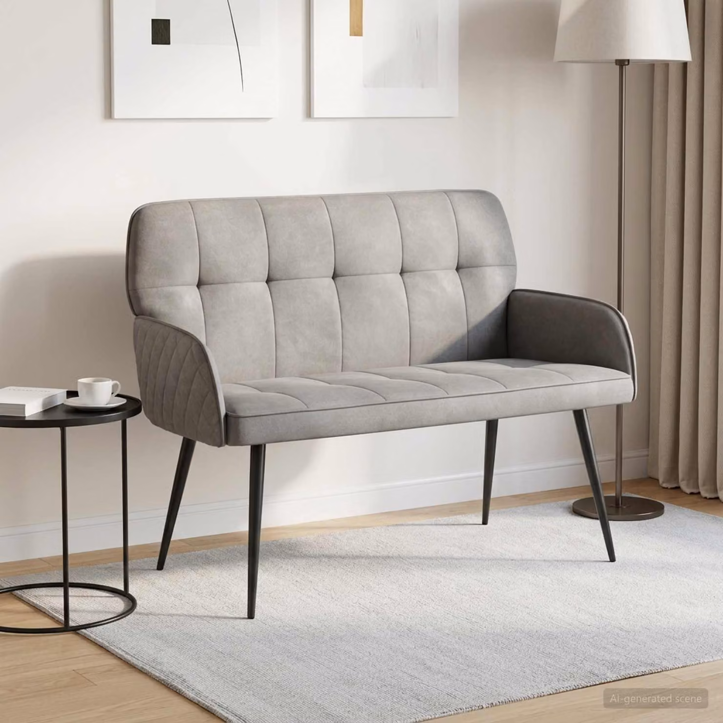 Divano a 2 posti vidaXL moderno in tessuto grigio con gambe in metallo