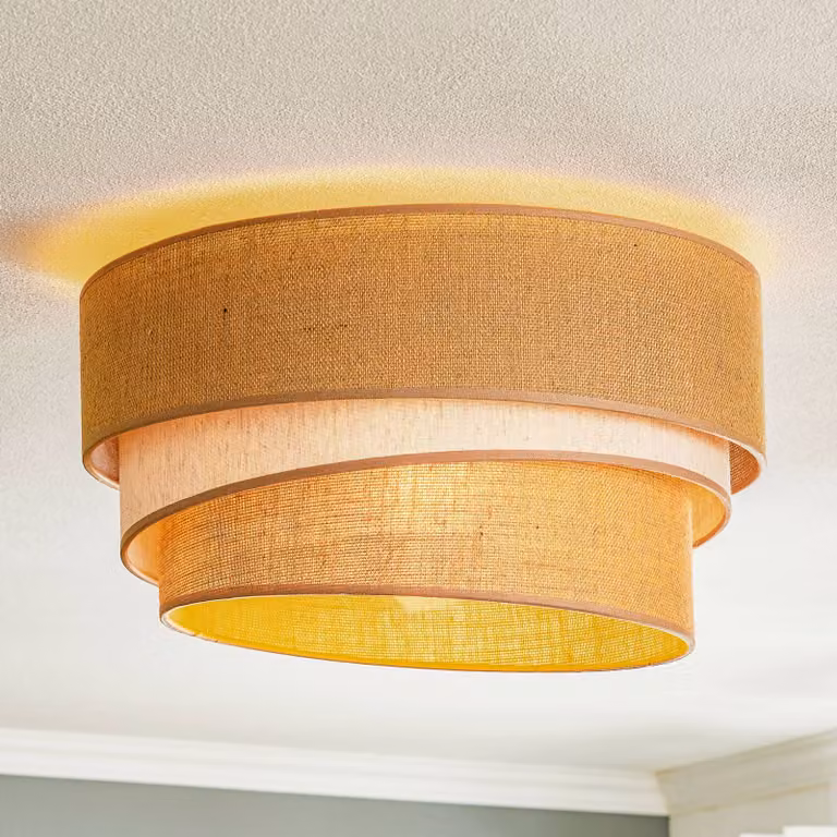 Plafoniera soffitto Trio jute Duolla, dimmerabile, Marrone / Ruggine, Soggiorno / Sala da pranzo, Tessuto / Stoffa / Seta, Plafoniera