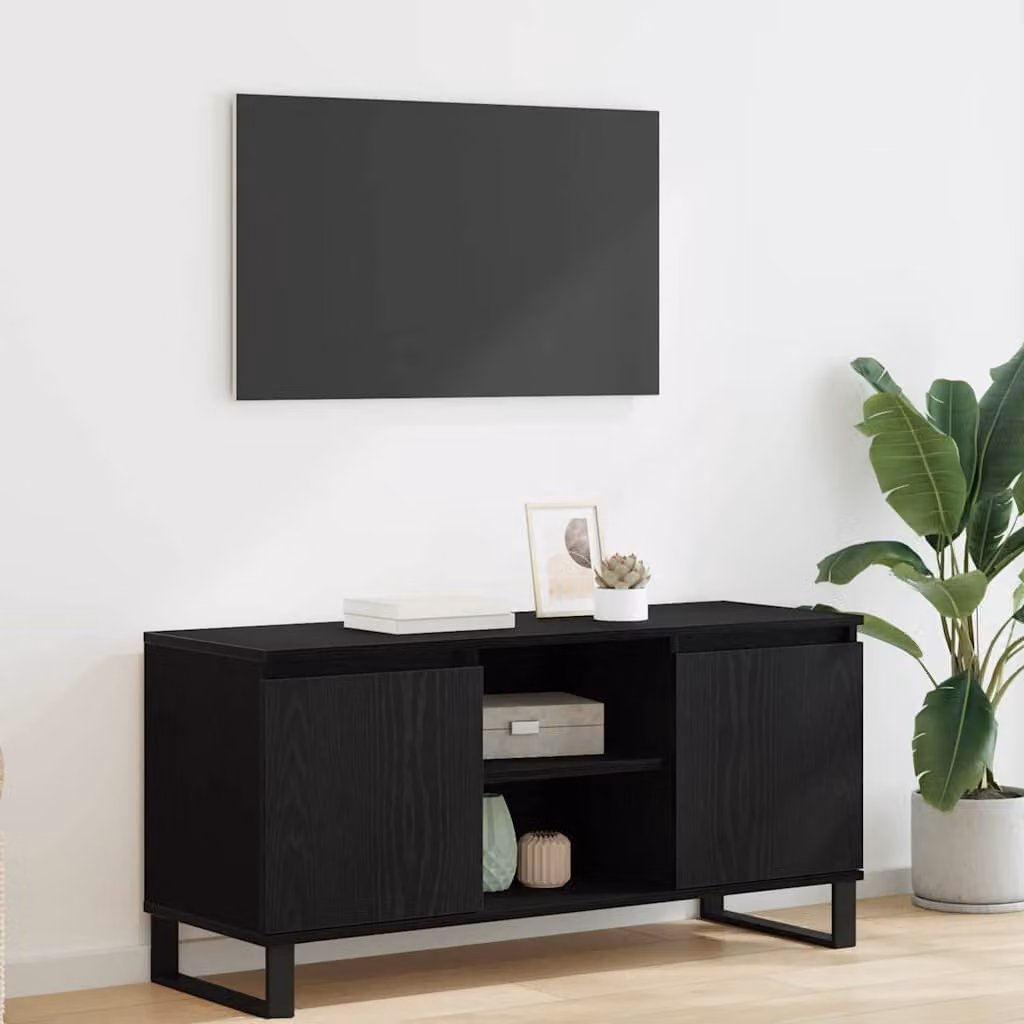 Mobile TV vidaXL moderno in legno ingegnerizzato e metallo, colore nero, L 104 x P 35 x H 50 cm