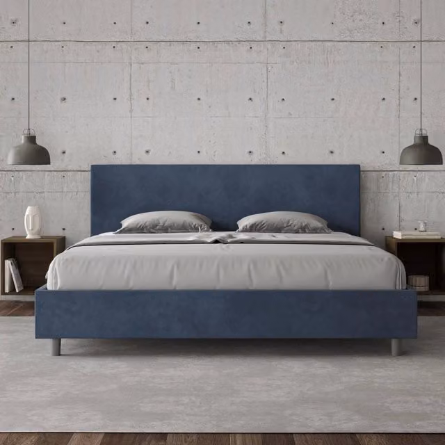 Letto matrimoniale Adele Ityhome in microfibra blu con rete imbottita L/P: 190 x 190 cm