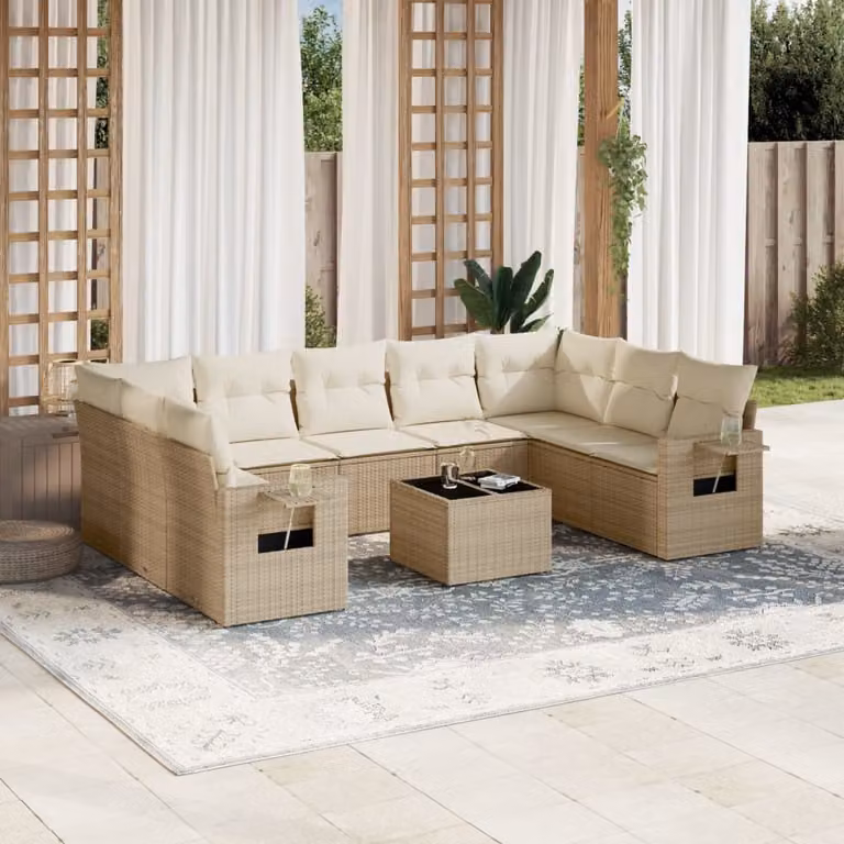Maison Exclusive - Set Divano da Giardino 10 pz con Cuscini Beige in Polyrattan