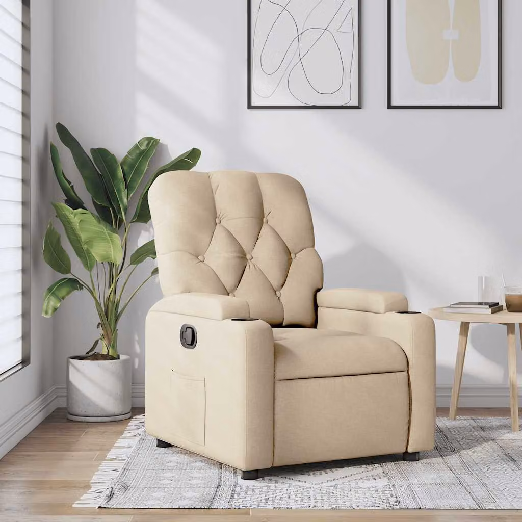 vidaXL Poltrona Reclinabile Relax in Tessuto Beige con Braccioli e Meccanismo a Leva Manuale