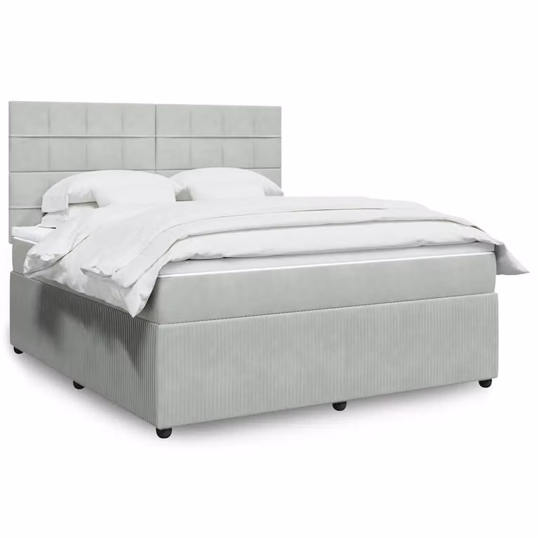vidaXL Letto Ibrido con Materasso in Velluto Grigio e Bianco L/P/H: 180 x 200 cm