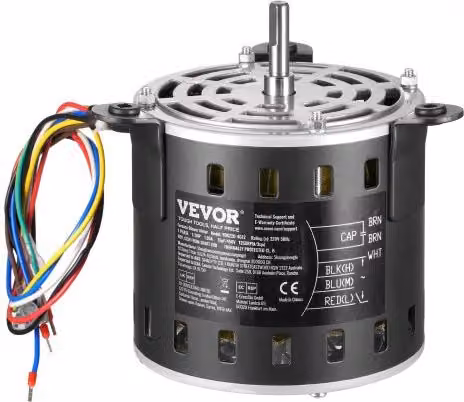 Motore per ventilatore da fornace VEVOR 0,24 kW 220 V 1,95 A con 3 velocità, 1250 RPM, diametro albero 10 mm e lunghezza albero 20 mm, colore nero
