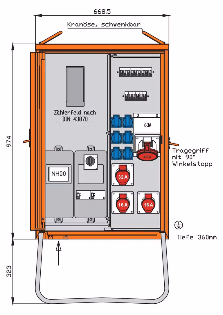 Distributore di connessioni Walther WAV0170R144kVA Contatore pl.2 RCD tipo B 9 LS 4