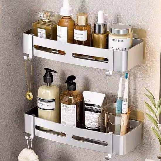 Set cabina doccia in alluminio, 2 pezzi, 2 ganci, per bagno, cucina, WC, color argento