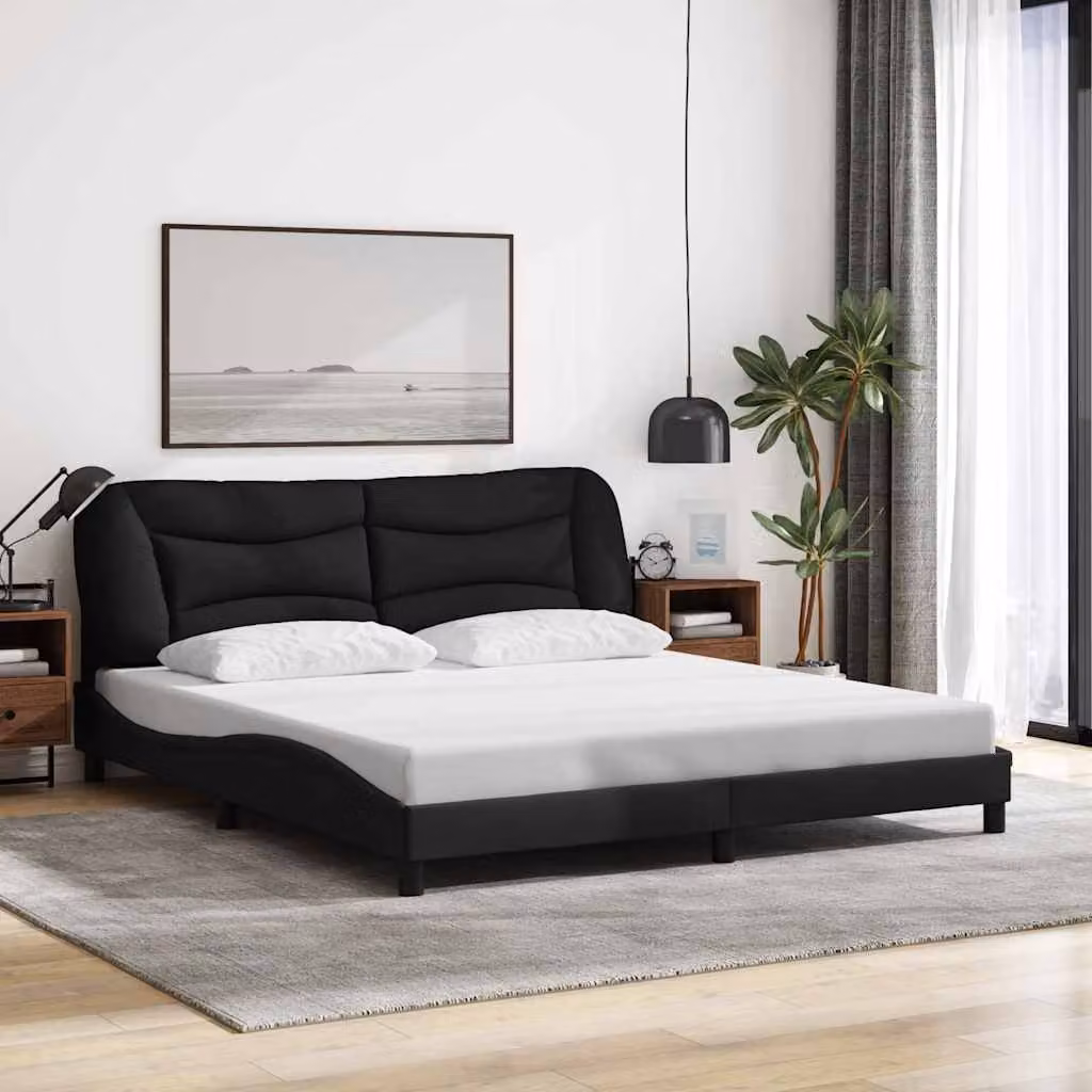 Giroletto senza materasso vidaXL Hvar nero in tessuto e legno, L/P: 180 x 200 cm – 1