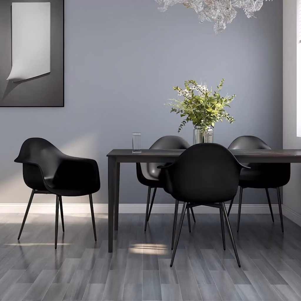 Set di 4 sedie da pranzo vidaXL nere in plastica e metallo con design minimalista opaco – 1