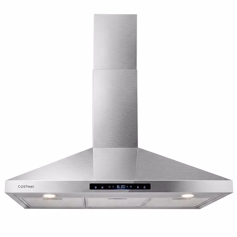 Cappa aspirante da parete Costway in acciaio inossidabile silver, larghezza 90 cm con pannello touch e 8 velocità