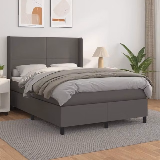 Letto a molle con materasso vidaXL in similpelle grigio e bianco L/P/H: 203 x 147 x 128 cm – 1