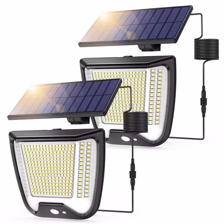 Lampada solare a LED per esterni, set da 2, 288 LED, cavo da 5 metri, colore nero