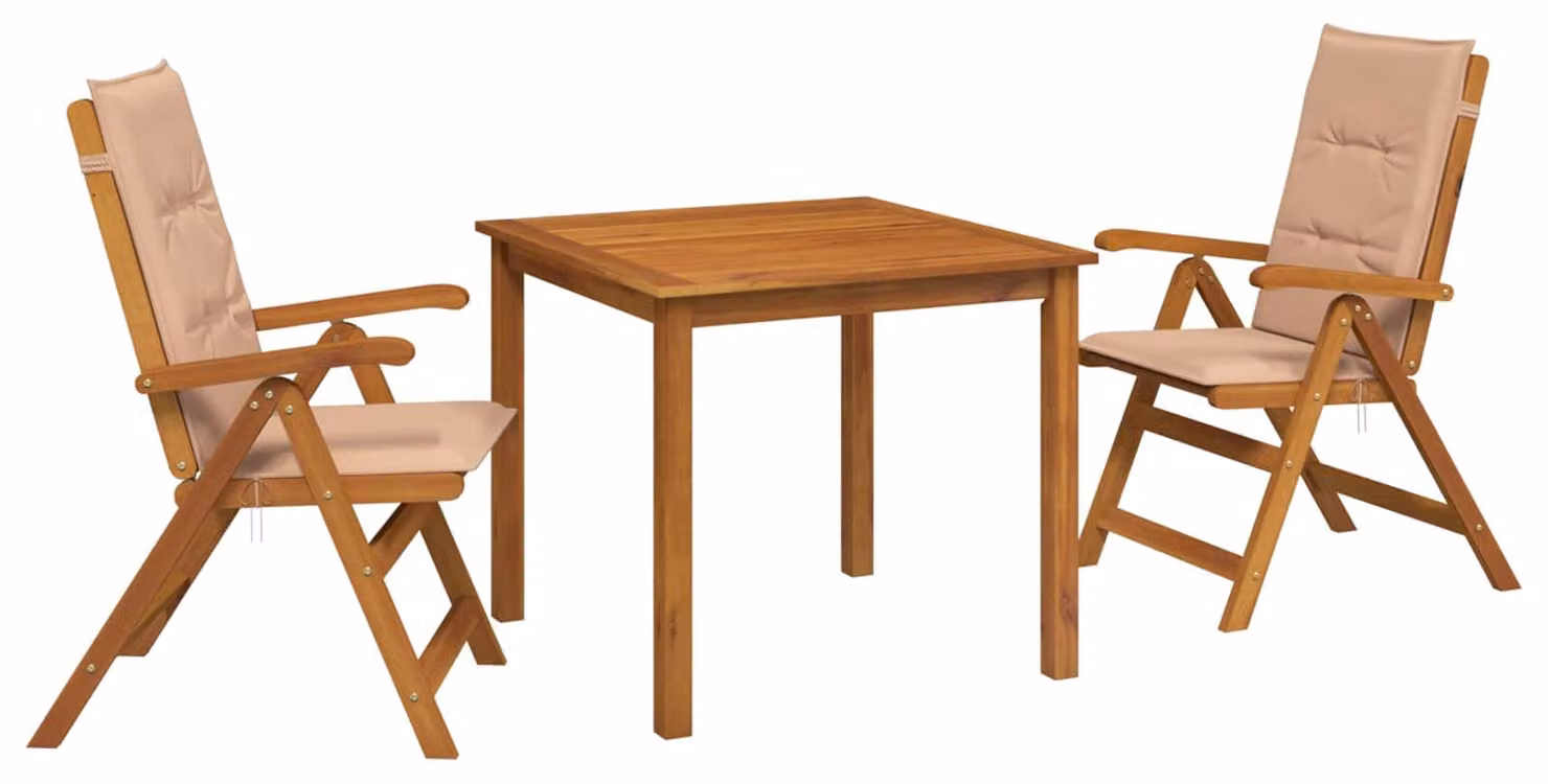 Set da giardino in legno massello di acacia, composto da tre elementi