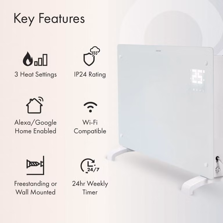 Pannello radiante a convezione - 1000 W - Bianco - Per uso interno - Con controllo Wi-Fi - Adatto per ambienti fino a 15 m²