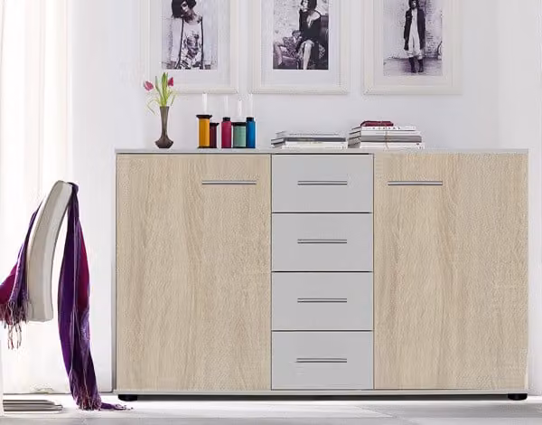 Cassettiera Franziska 2 ante bianco/rovere grezzo 130 cm Nuovo