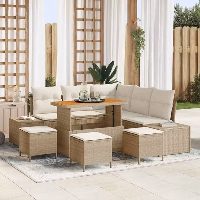 Set Divano da Giardino 9 pz Beige polyrattan 3362791