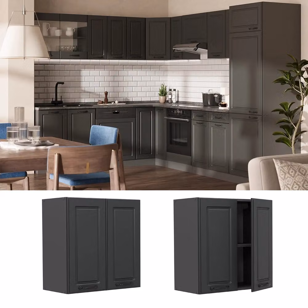 Pensile da cucina Vicco R-Line Antracite opaco con ante a battente e ripiani interni L: 60 cm, P: 31 cm, H: 60 cm – 2