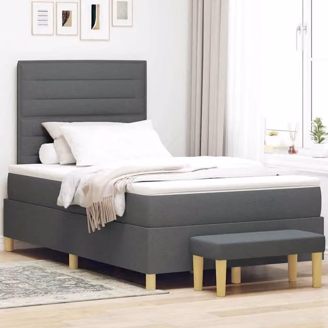 Letto con testiera in tessuto grigio vidaXL L/P/H: 200 x 120 x 128 cm – 1
