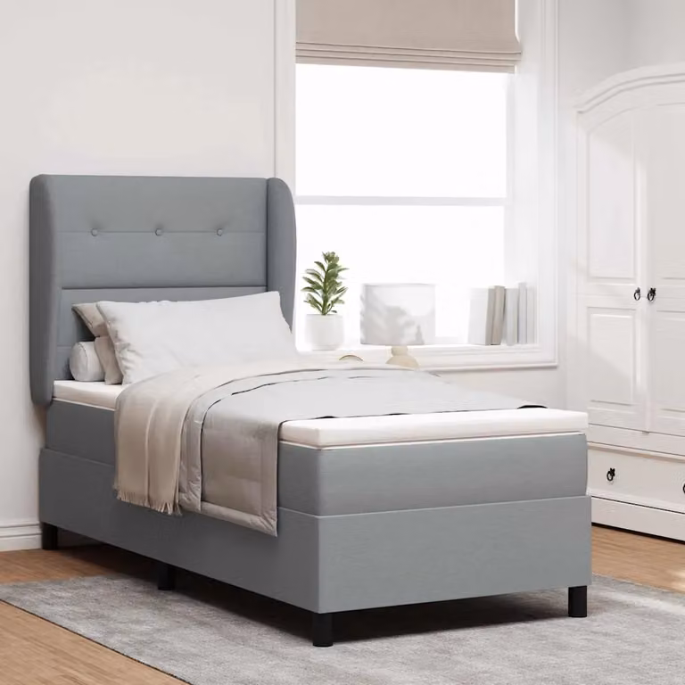 Letto a molle con testiera vidaXL in tessuto grigio, L 80 x P 200 cm