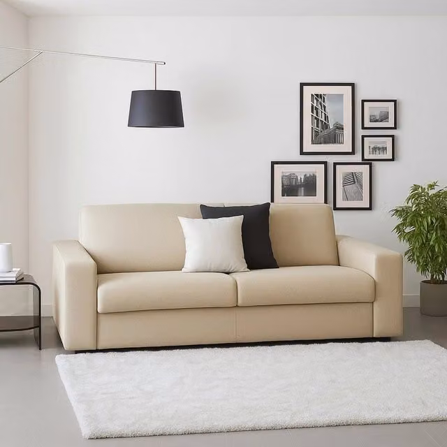 Divano a 2 posti Azier TALAMO ITALIA, Sofà moderno in tessuto beige con cuscini decorativi e coperture rimovibili, L: 200 cm, P: 45 cm, H: 90 cm