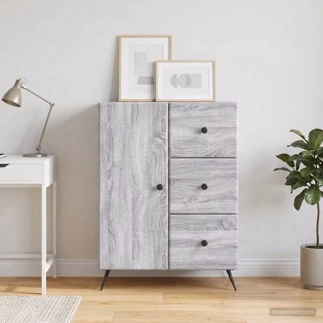 Credenza moderna vidaXL in legno ingegnerizzato e metallo, Grigio, L: 66 cm, P: 34,5 cm, H: 90 cm