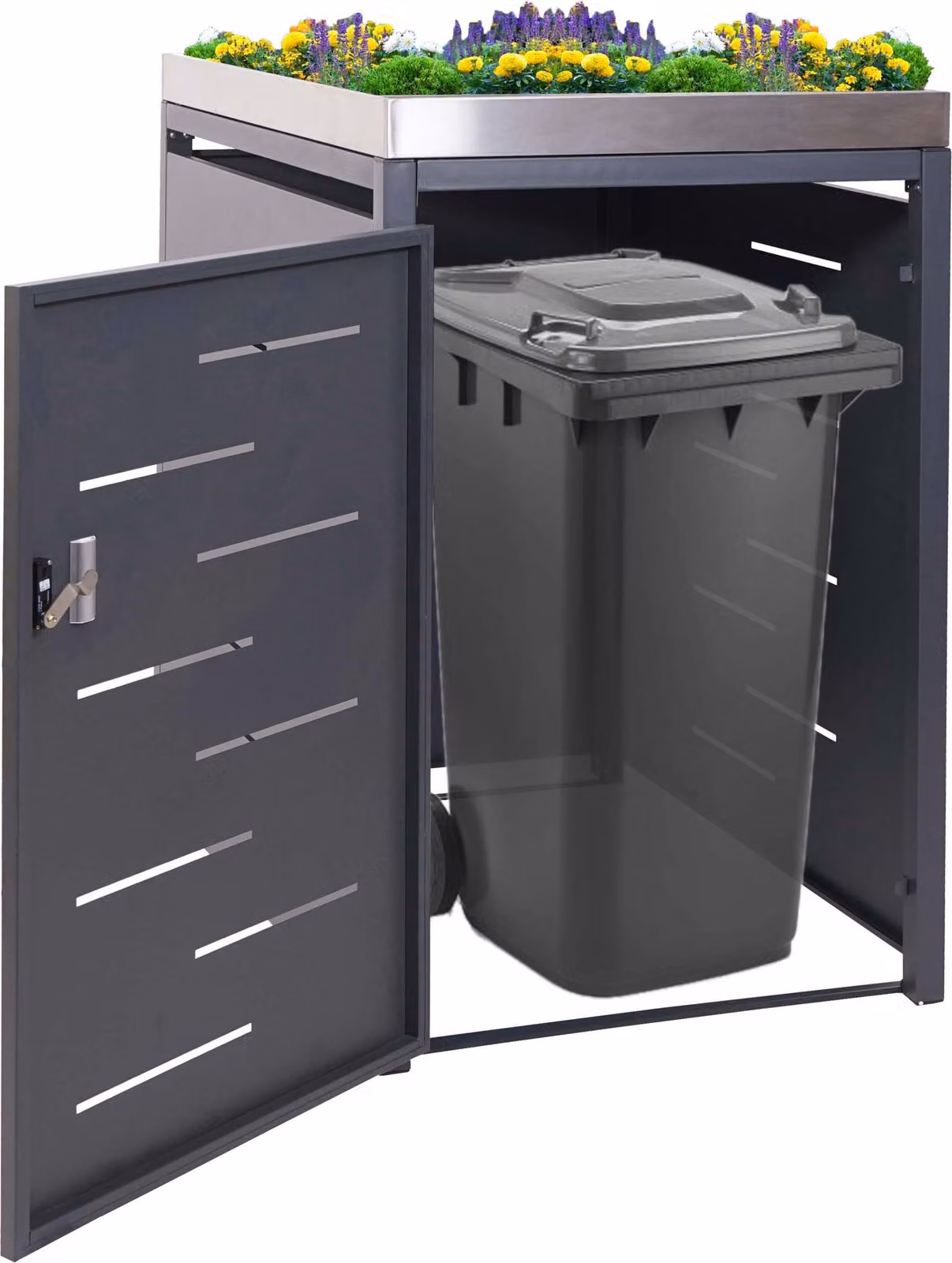 1 coperchio per cassonetto HWC-H40, cassonetto, cassonetto per fioriera combinazione acciaio inox-metallo 35kg 125x69x84cm espandibile