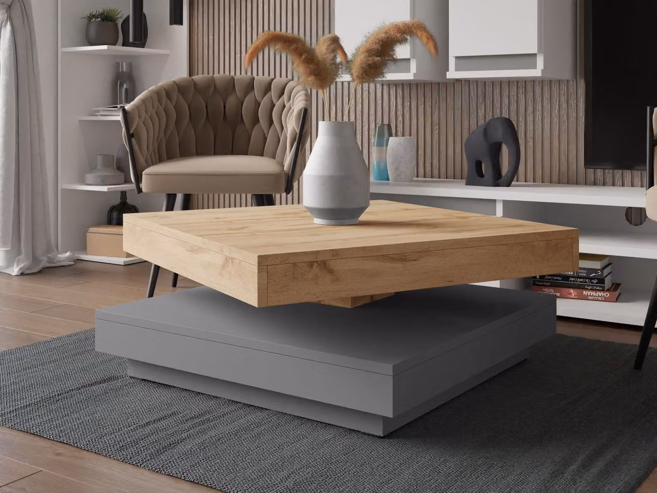 Tavolino GREGORIO - rovere wotan / grigio grafite