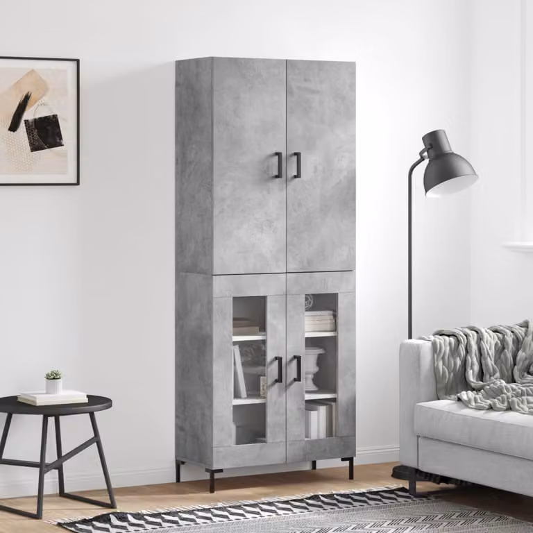 Credenza moderna vidaXL in legno e metallo Grigio, L: 69,5 cm, P: 34 cm, H: 180 cm