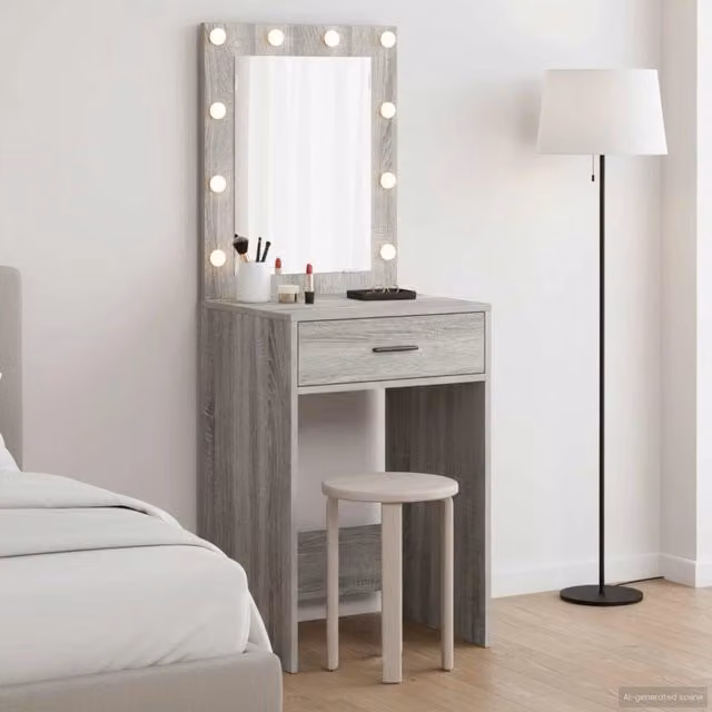 Tavolo da Trucco Minimalista vidaXL Grigio L: 50 cm, P: 41 cm, H: 135 cm