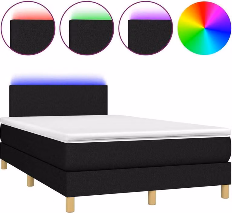 Letto a Molle con Materasso e LED Nero 120x200cm in Tessuto