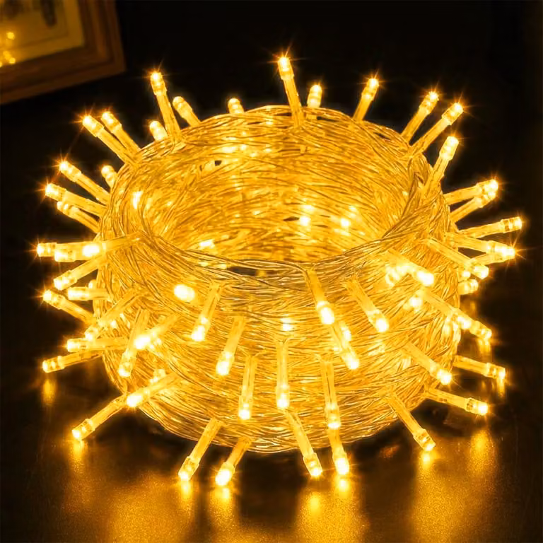 20M 200LEDs 8 Modes Fairy Lights Power LED Christmas Fairy Lights Cavo trasparente Camera Decorazione Luce Festa Giardino Albero di Natale illuminazione, Giallo