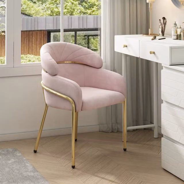 Sedia da pranzo moderna Beaok in velluto rosa con gambe in metallo L/P/H: 59,69 x 59,69 x 88 cm