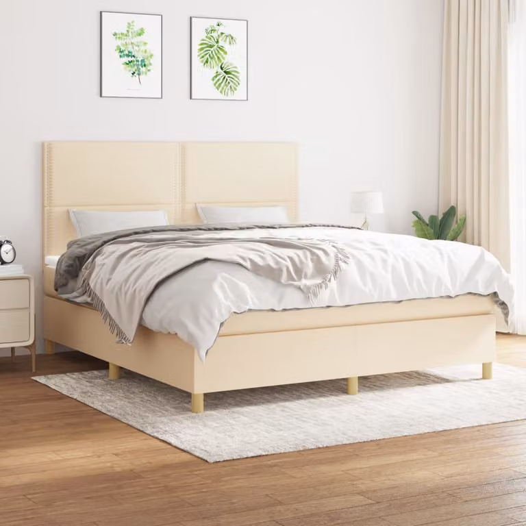 vidaXL Letto Ibrido con Giroletto a Molle e Materasso a Tasche in Tessuto Beige e Bianco L/P: 180 x 200 cm