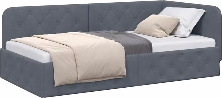 Cornice del letto ad angolo Grigio scuro 100 x 200 cm Velluto