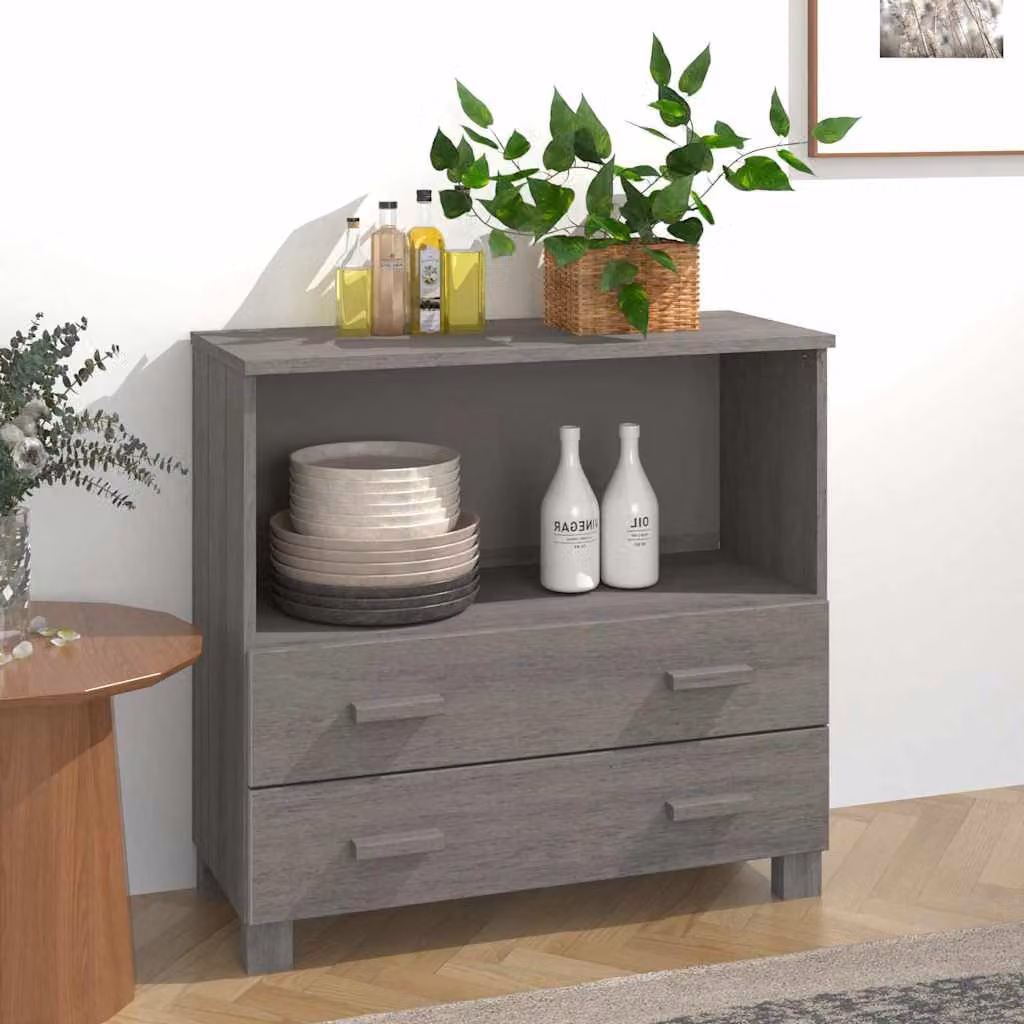 Credenza vidaXL HAMAR in legno di pino e MDF, Grigio Chiaro, L 85 cm x P 35 cm x H 80 cm