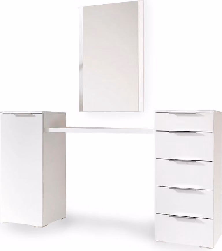 Tavolo da trucco Medina Tavolo da toilette 4 pezzi con specchio bianco