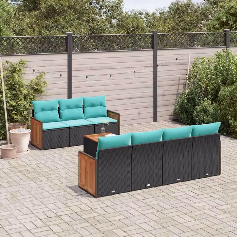 Set da giardino vidaXL in polyrattan nero composto da 8 pezzi con cuscini inclusi e tavolino da esterno