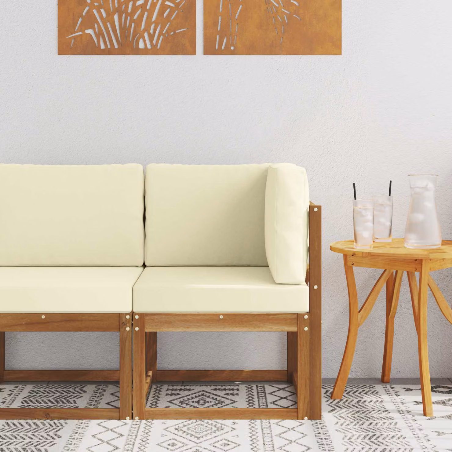 vidaXL Divano Angolare da Esterno in Legno di Acacia Massello con Cuscini in Tessuto, Design Moderno a L, Disponibile in Bianco, Marrone o Beige
