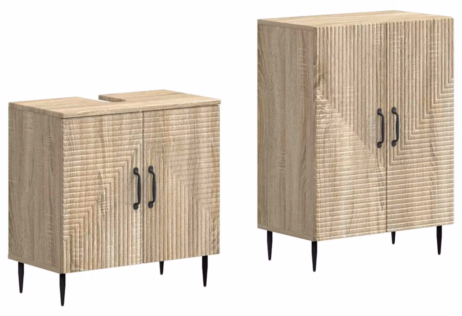 Set di due mobili da bagno, modello HAARLEM, in legno effetto rovere Sonoma