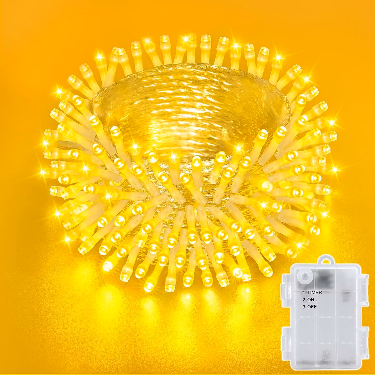 Catena luminosa a LED, 10 metri, 100 LED bianco caldo, grado di protezione IP65, con timer