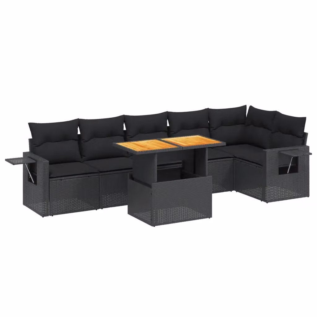 vidaXL Set Divani da Giardino a L con Cuscini 7pz in Polyrattan Nero – 2