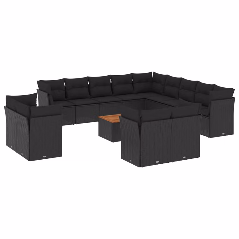 Set Divani da Giardino 14pz con Cuscini in Polyrattan Nero