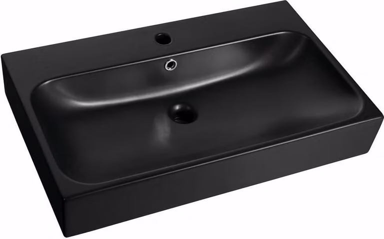 Lavabo in Vetroceramica TORIDI 76x46,5 cm, nero opaco