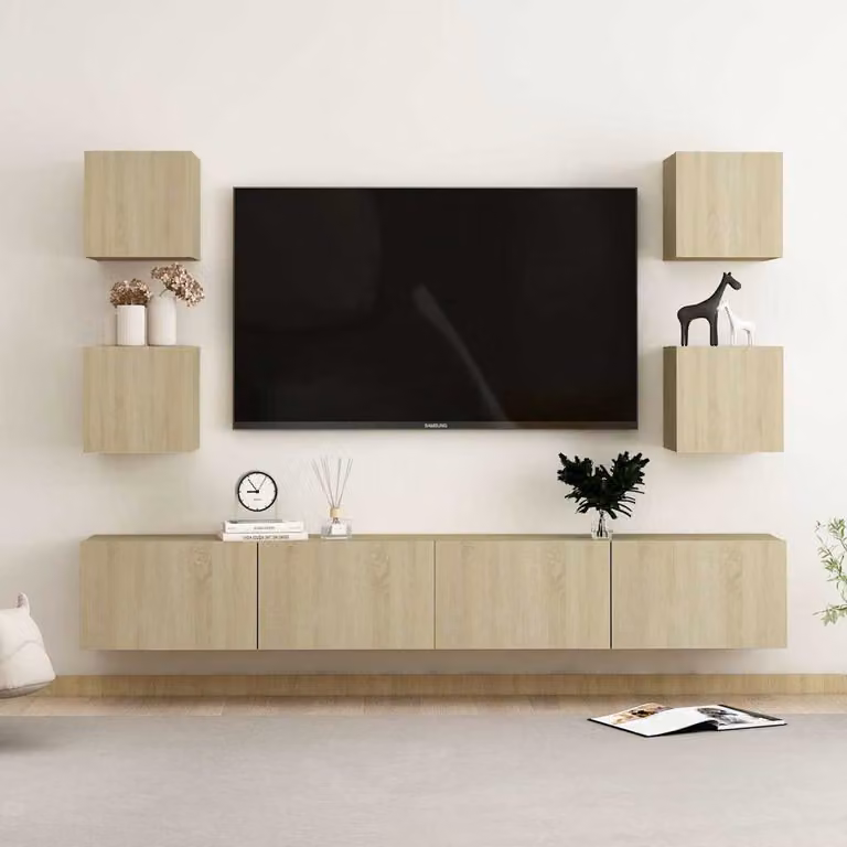 Set di mobili TV da soggiorno vidaXL in 6 pezzi, design moderno in legno e MDF, colore rovere e beige