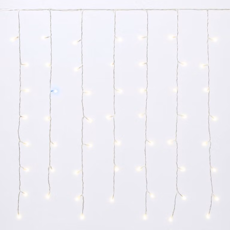 ETTROIT Tenda Luminosa 216 LED, 5M, Luce Bianca, Cavo Bianco, IP65, Prolungabile, Effetto Flash , Con fili a lunghezze alternate (da 3 a 12 cm) per un effetto dinamico